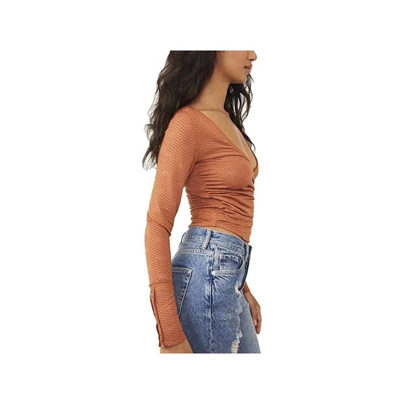 NWT Free People Penny Long Sleeve Top, Brown, Size M - Picture 2 of 9